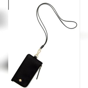 Kate Spade Jae Nylon card case lanyard ~NWT~ Black